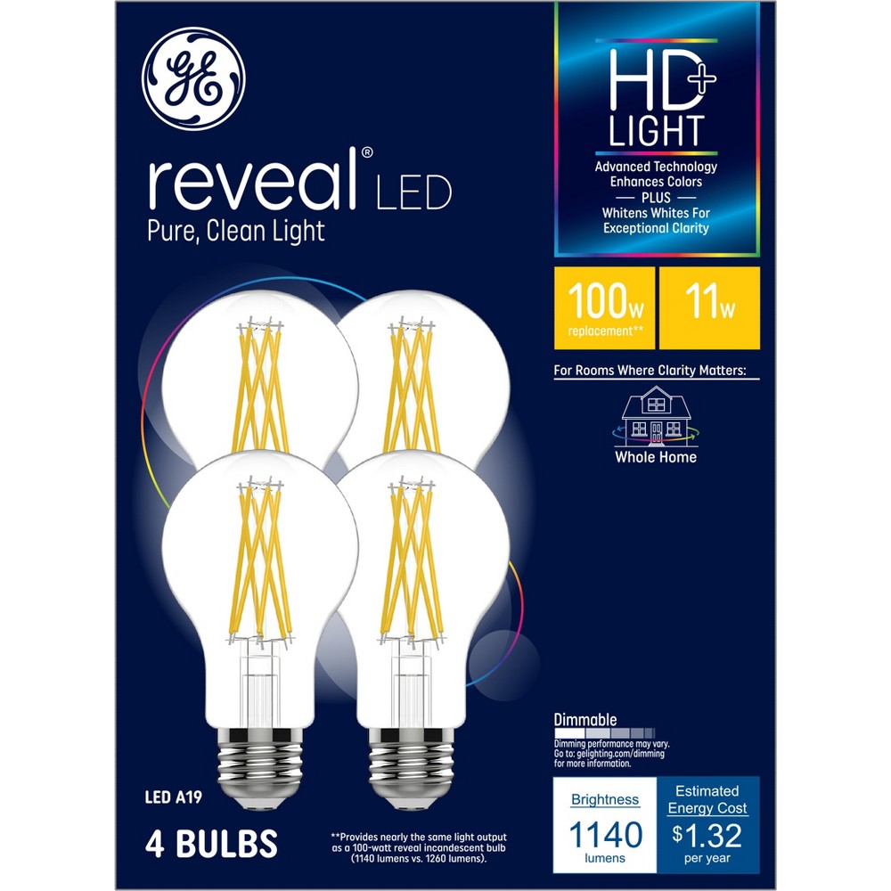 Photos - Light Bulb General Electric GE 4pk 100W Reveal A19 LED  