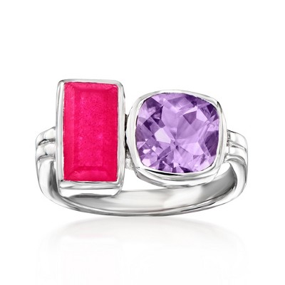 Ross-Simons 1.80 Carat Amethyst and 1.30 Carat Pink Quartz Toi Et Moi Ring in Sterling Silver