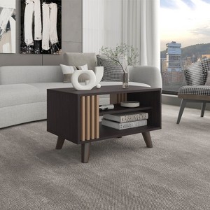 Kumasinova Modern Coffee Table with 1 Door,Compact End Table with 2 Shelves,Center Table for Living Room Furniture,Black Wengue/Natural Oak - 1 of 4