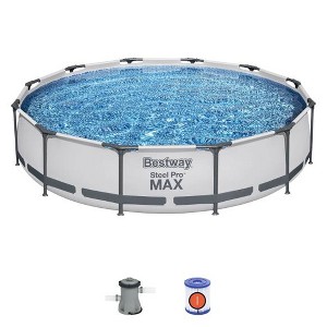 Bestway Steel Pro MAX Inch Round Metal Frame Above Ground Outdoor Backyard Swimming Pool Set with Filter Pump - 1 of 4