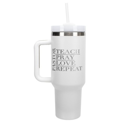 Elanze Designs Pastor Teach Pray Love Repeat Faith 40 oz. Stainless Steel, Large Water Bottle Coffee Mug, Spill & Leak Resistant, Thermal Travel