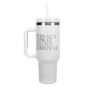 Elanze Designs Pastor Teach Pray Love Repeat Faith 40 oz. Stainless Steel, Large Water Bottle Coffee Mug, Spill & Leak Resistant, Thermal Travel - 1 of 1