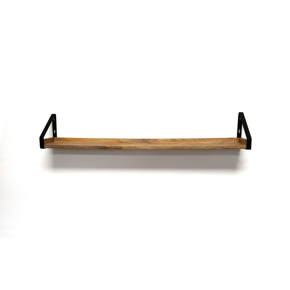 Photos - Kids Furniture 48" Solid Wood Ledge Wall Shelf with Rustic Metal Bracket Walnut - InPlace