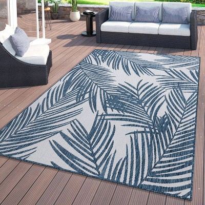 Navy and White Synthetic Flat Woven 8' x 10' Area Rug