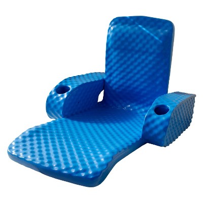 TRC Recreation Folding Baja Floating Swimming Pool Lake Portable Water Lounger Comfortable Recliner Chair with 2 Armrest Cup Holders, Bahama Blue