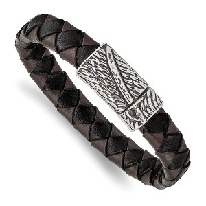 Black Bow Jewelry Men's Stainless Steel Black & Brown Leather Sword Bracelet, 8.5 Inch - 1 of 4