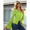 Coolmee Women's Fashion Blouse Deep V Neck Front Button Bell Long Sleeve Collared Pleated Shirt Top - 3 of 4