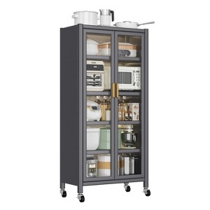FONTOI Floor-to-ceiling Multilevel Household Storage Cabinets, Open-door Kitchen Shelving, Bowls Cabinets, Grey, 15.75"*67.32"*2.36" - 1 of 4