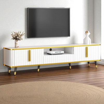 Luxury Minimalism TV Stand with Open Shelf for TVs Up to 85", Entertainment Center with Cabinets and Drawer, Modern Media Console for Living Room