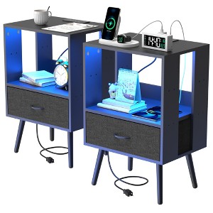 Dolonm 2 Pack Modern Nightstand with Charging Station, Bedside Tables with LED Light and Fabric Drawers,2-Layer Drawer - 1 of 4