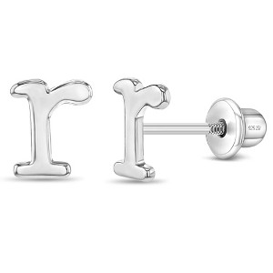 Girls' Polished Initial Letter Initial Screw Back Sterling Silver Earrings - In Season Jewelry - 1 of 4