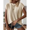 Womens Summer Cap Sleeve Tops Trendy Casual Crew Neck Knit Lightweight Sweater Pullover Top - 3 of 4