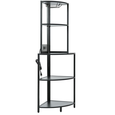 VYNXARIA 5 Tier Wall Corner Shelf: Equipped with LED Light, USB Plug, Glass Holder, Perfect as a Narrow Bookshelf