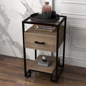 Nightstand with Drawer, 3-Tier End Table with Steel Frame and Glass Top for Bedroom, Living Room - 1 of 4