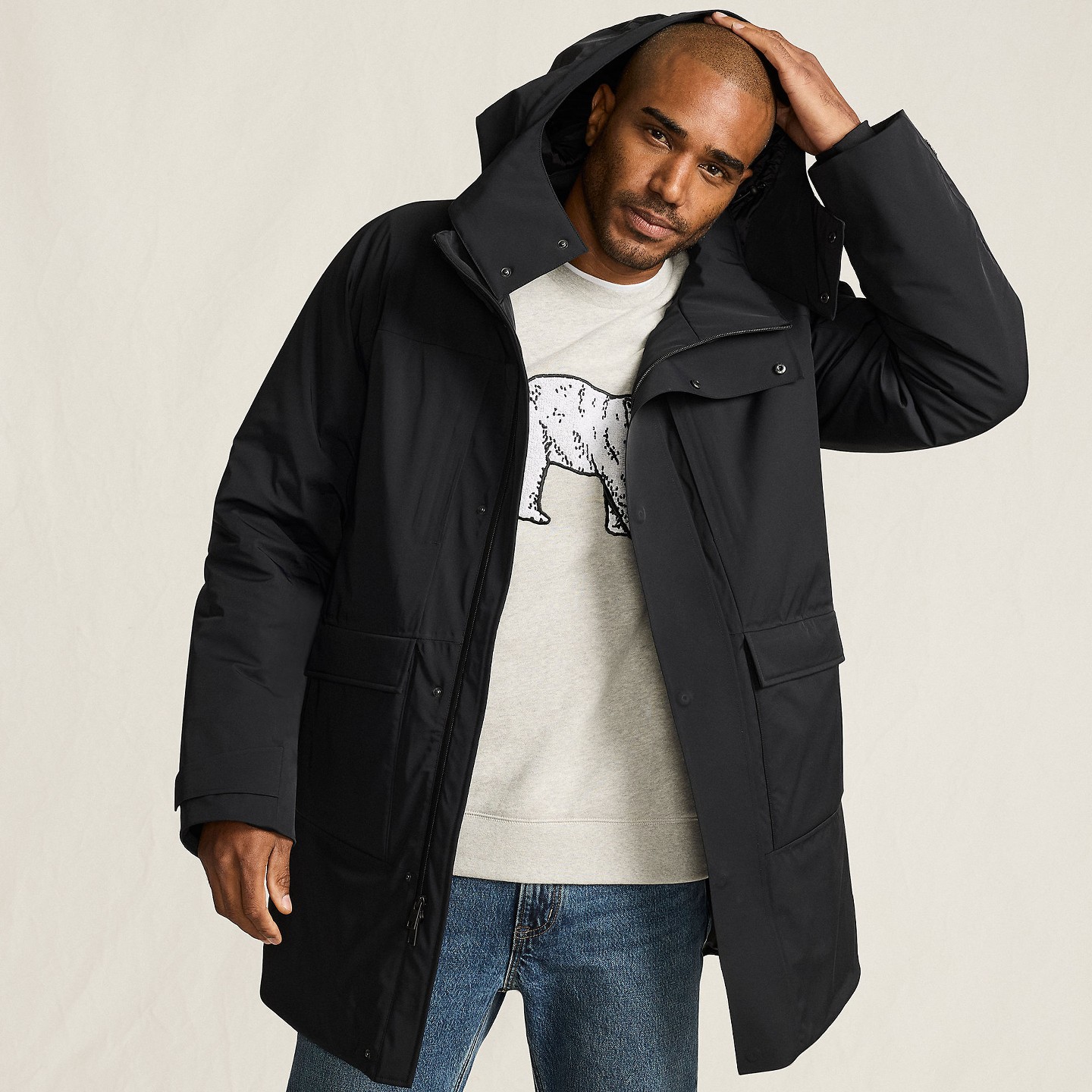Мужская куртка Lands' End Squall Thermal Insulated Parka - Medium - Black, цвет: Чёрный — фото 4