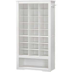 Tall Shoe Cabinet, 9 Tier Shoe Storage Cabinet, Freestanding Wooden Shoe Cabinet Organizer with 24 Cubbies and 3 Hooks - 1 of 4