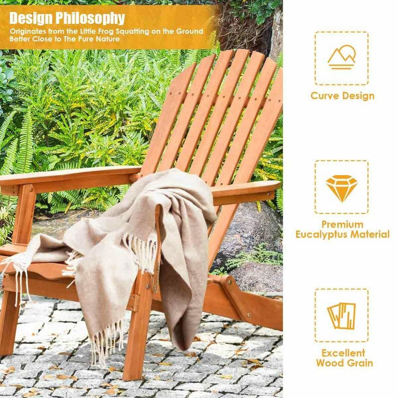 Costway 4 PCS Eucalyptus Adirondack Chair Foldable Outdoor Wood Lounger Chair Natural, 5 of 13