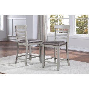 Wood Counter Chair (Set of 2) with Upholstered Foam Cushion Seat, Front and Side Stretchers, Two-Tone Stone Gray Finish, Plastic Glides - 1 of 4