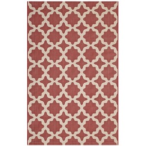 Modway Cerelia Indoor/Outdoor Rug – 8x10 Moroccan Trellis Area Rug in Red and Beige, Water-Resistant and Durable - 1 of 4