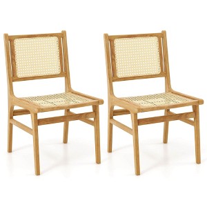 Costway 1/2 PCS Rattan Dining Chair with  Natural Cane Woven Backrest & Seat & Teak Wood Frame - 1 of 4