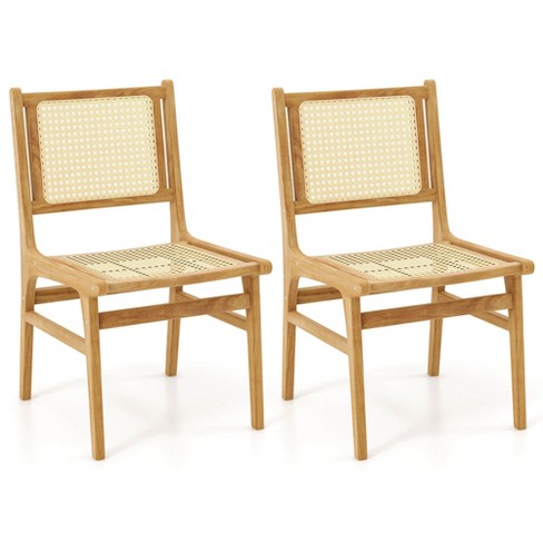 Costway 1/2 PCS Rattan Dining Chair with  Natural Cane Woven Backrest & Seat & Teak Wood Frame - image 1 of 4