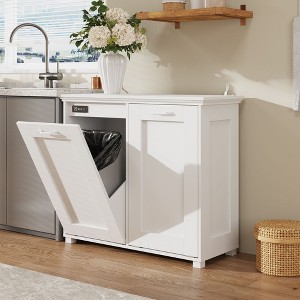 Famapy Smart Deodorizing Multi-Use Cabinet, Single/Double Trash Bin Cabinet,Timed Odor Removal,As Kitchen Island,Pet Food Holder,Laundry Hamper,No Bin - 1 of 4