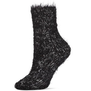 Memoi Women's Warm Fuzzy Yarn Classic Crew Sock Black One Size - 1 of 4