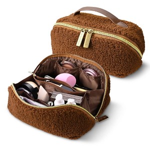 Byootique Plush Makeup Bag Open Flat Travel Toiletry Accessories Case Organizer - 1 of 4