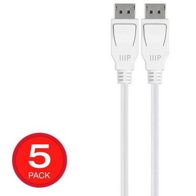 Monoprice DisplayPort 1.4 Cable - 6 Feet - White (5 Pack) 8K Capable, UHD, HDR, HBR3, DSC 1.2, 32.4Gbps, Compatible to PC, Laptop, TV - Select Series