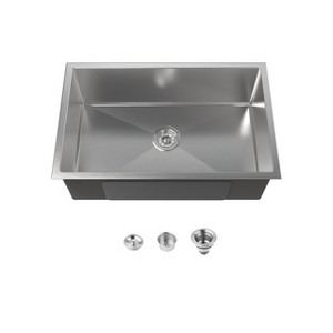 Stainless Steel Kitchen Sink, 30¡åx19¡å Drop In Single Bowl, Undermount Handmade Sink in Brushed Nickel, with US Standard Drain and Hook, LS-SSBR05 - 1 of 1