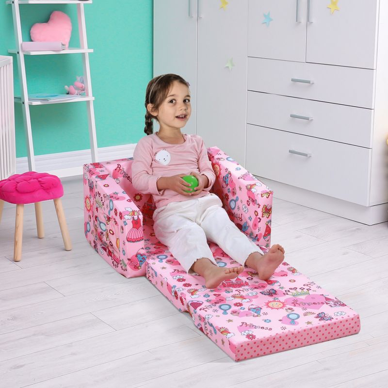 Qaba Kids Fold-Out Couch/Chair Lounger with Space-Themed Washable Fabric & Removable Cushion for 3-6 Years Old, 3 of 9