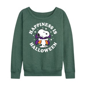 Women's - Peanuts - Happiness Is Halloween Lightweight French Terry Wide Neck Long Sleeve Shirt - 1 of 4