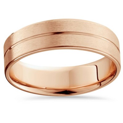 Pompeii3 14K Rose Gold Mens Brushed Flat Wedding Band 6mm