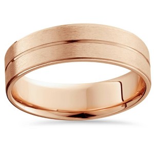 Pompeii3 14K Rose Gold Mens Brushed Flat Wedding Band 6mm - 1 of 4