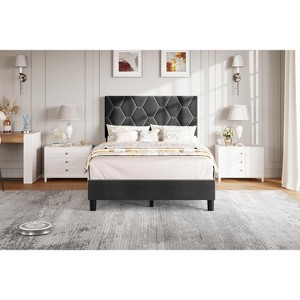 Twin XL Bed Frame with Upholstered Headboard,Heavy-Duty Platform Bed Frame with Adjustable Headboard - 1 of 4