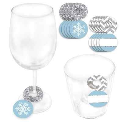 Big Dot of Happiness Winter Wonderland - Snowflake Holiday Party and Winter Wedding Paper Beverage Markers for Glasses - Drink Tags - Set of 24
