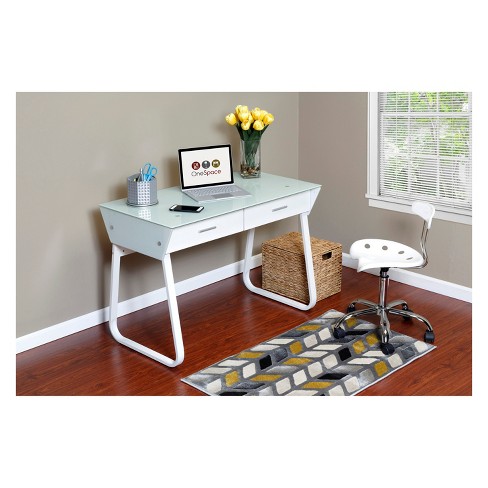 White GOLDFAN Marble Glass Computer Desk Table on Workstation Office Home Utility Study Writing Desk 120x70x75cm