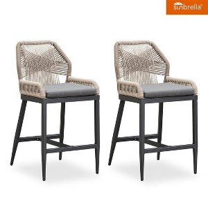 PURPLE LEAF Patio Sunbrella Bar Stools Set of 2 Handwoven Wicker Bar Height Stool Modern Aluminum Outdoor Wicker Barstools with Back and Cushion - 1 of 1