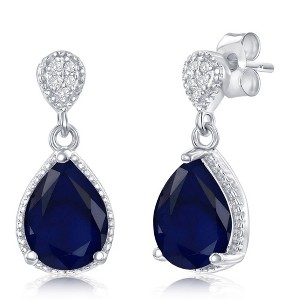 Simona Sterling Silver, Diffused Sapphire & White Topaz Gemstone Earrings - Blue - 1 of 2