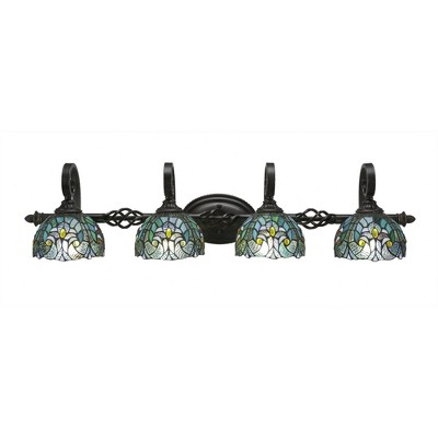 Toltec Lighting Elegante 4 - Light Vanity in  Dark Granite with 7" Turquoise Cypress Art Glass Shade