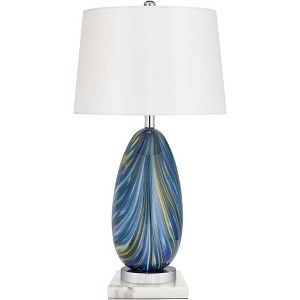 Possini Euro Design Pablo Modern Table Lamp with Square White Marble Riser 27" Tall Blue Green Art Glass White Shade for Bedroom Living Room Bedside - 1 of 4