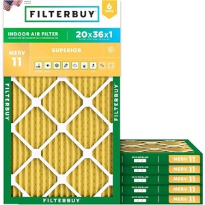 Filterbuy 20x36x1 Air Filter (6-Pack), Pleated MERV 11 Allergen Defense Replacement HVAC AC Furnace Filters (Actual Size: 19.75 x 35.75 x 0.75) - 1 of 4