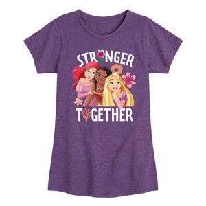 Girls' - Disney Princess - Moana Rapunzel Ariel Stronger Together Fitted Short Sleeve Graphic T-Shirt - 1 of 4