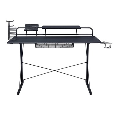 Black Carbon Fiber Gaming Desk with Drawer and Cup Holder