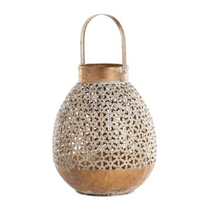 16" x 13" Round Antique Metal Candle Holder with Floral Pattern White/Gold - Olivia & May: Eclectic Tabletop Decor - 1 of 4