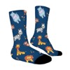 Cartton Animals Blue Women Printed Crew Socks Funny Funky Socks Soft Polyester Novelty Gifts for Artists Men - 3 of 4