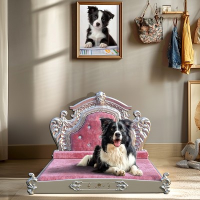 Artloge Luxury Pet Bed High-end Dutch Velvet Dog Bed Noble Pet Dog Cat Sofa Upholstered Cat Couch  with Washable Cover & Carved Headboard