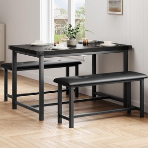44.5" Dining Table Set for 4 - 2 Upholstered Benches, Space-Saving Rectangular Design for Apartment/Kitchen - 1 of 4