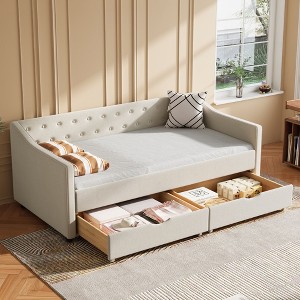 Kumasinova Twin/Full Size Daybed with 2 Storage Drawers,Fabric Upholstered Sofa Bed with Button Tufted Back & Piped Arms for Living Room,Bedroom - 1 of 4