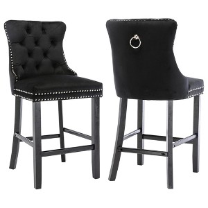 QingMoon Velvet Upholstered Barstools, Button Tufted Counter Chairs Set of 2 with Nailhead Trim and Wooden Legs for Kitchen, Cafe, Pub - 1 of 4
